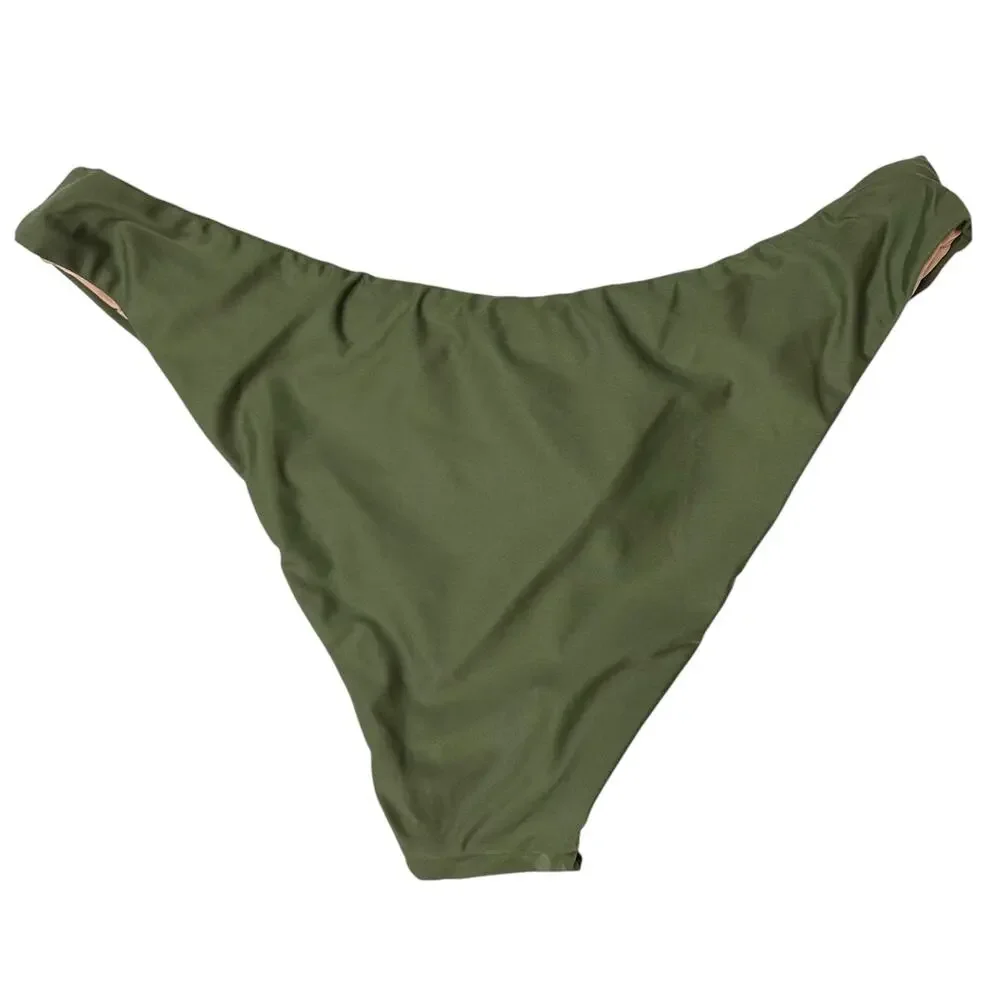 2/$15 NWT J. Crew Curved-Waist Cheeky Bikini Bottom Safari Green High-Cut Size M